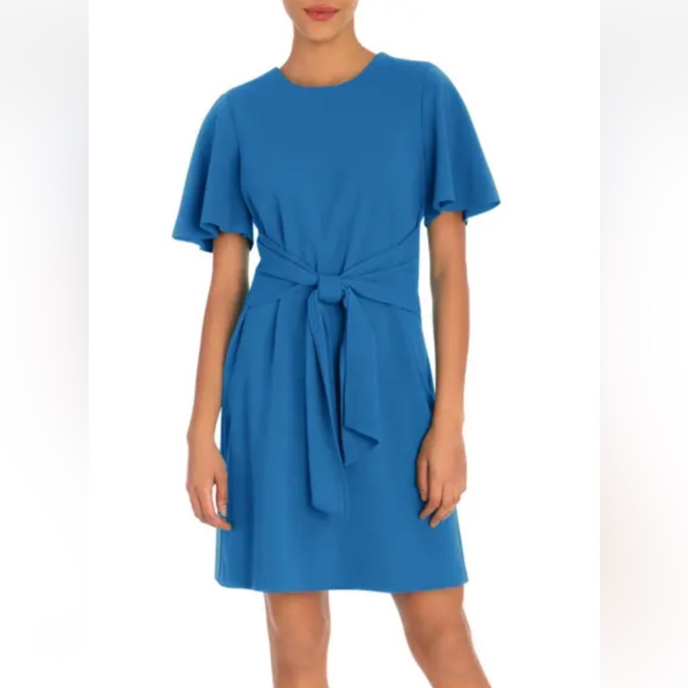 NWT Donna Morgan Flutter Sleeve Waist Tie Sheath Dress French Blue size 2